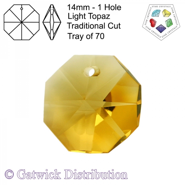 Star Crystals Octagons - 14mm 1 Hole - Light Topaz - Tray of 70