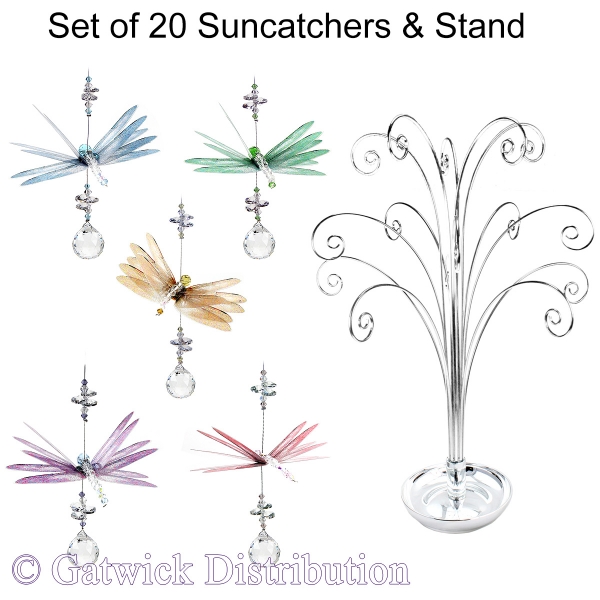 Pastel Dragonfly Suncatcher - Set of 20 with FREE Stand