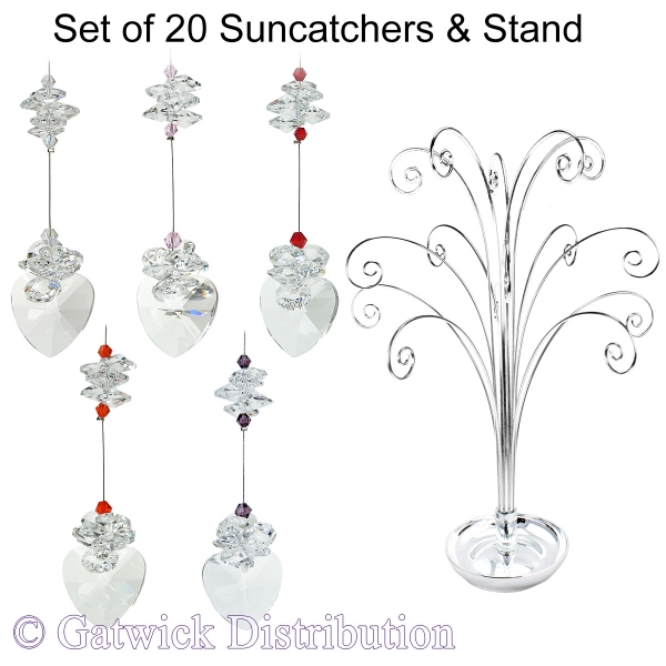 Crystal Heart Suncatcher - Set of 20 with FREE Stand