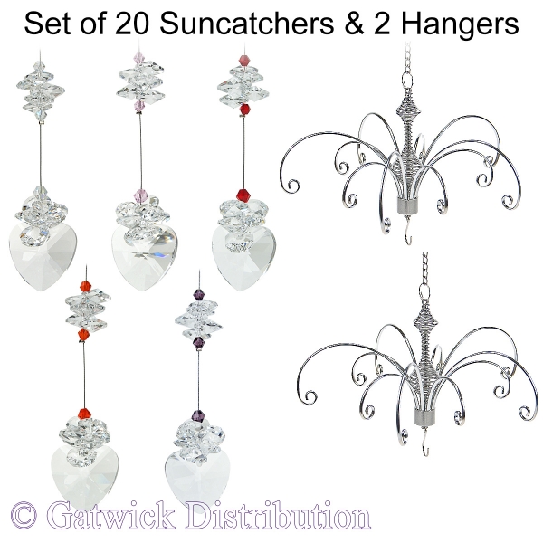 Crystal Heart Suncatcher - Set of 20 with 2 FREE Hangers