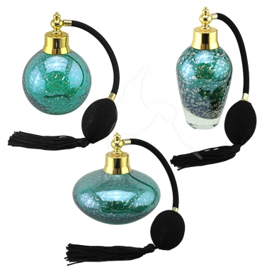 Perfume Bottles - Green With Gold Flecks - Set of 3