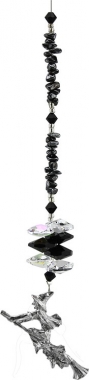 Pewter Witch on Broomstick Cluster & Gems