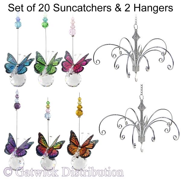 Mini Butterfly Sphere Suncatcher - Set of 20 with 2 FREE Hangers