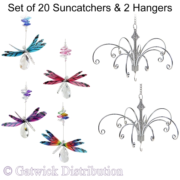Dragonfly Almond Deluxe Suncatcher - Set of 20 with 2 FREE Hangers