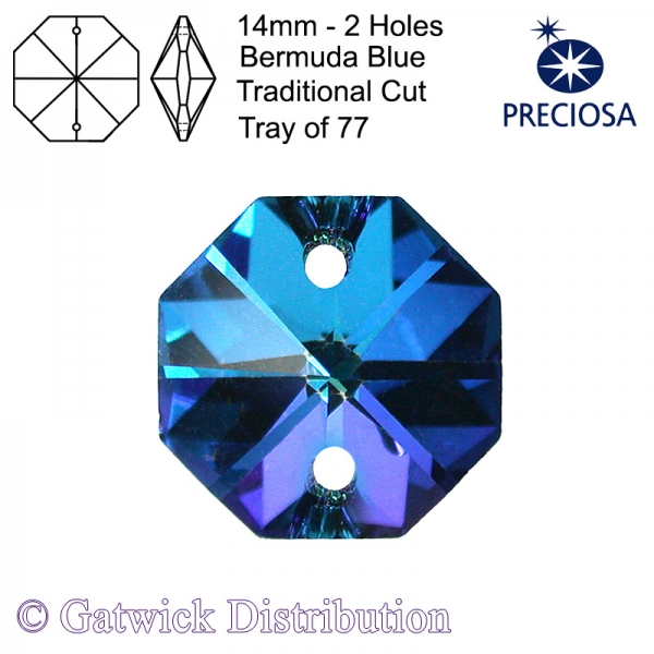 Preciosa Octagons - 14mm 2 holes - BB - Tray of 77