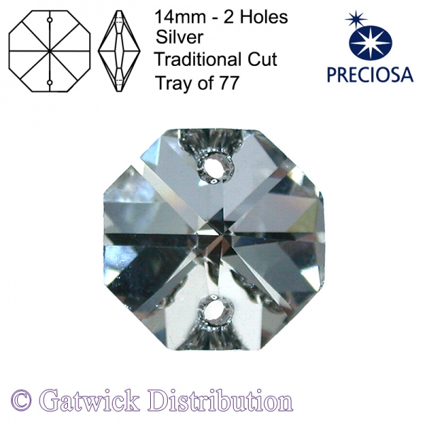 Preciosa Octagons - 14mm 2 holes - SIL - Tray of 77