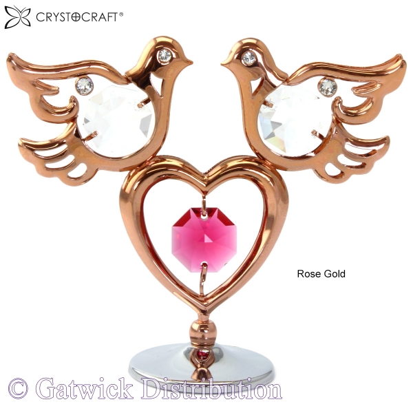 SPECIAL - Crystocraft Mini Doves & Heart - Rose Gold