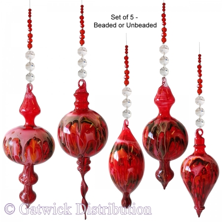 Painted Baubles - Red  - Set of 5 - Beaded