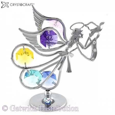 Crystocraft Flying Angel with Dove - Silver