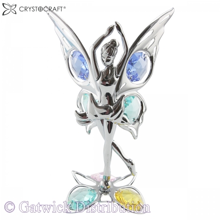 Crystocraft Butterfly Fairy on Crystal Lotus Base - Silver