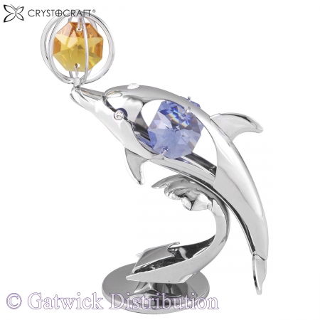 SPECIAL - Crystocraft Surfing Dolphin with Ball - Silver