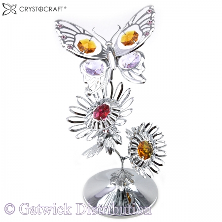 Crystocraft Tiger Butterfly on Sunflowers - Silver