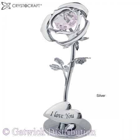 Crystocraft Mini Rose w/heart I Love You - Silver