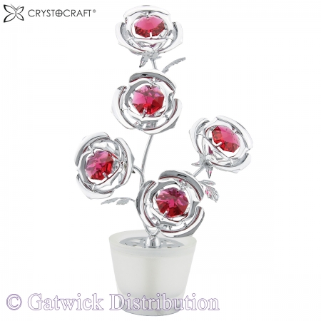 Crystocraft Five Mini Roses in Glass Pot - Silver