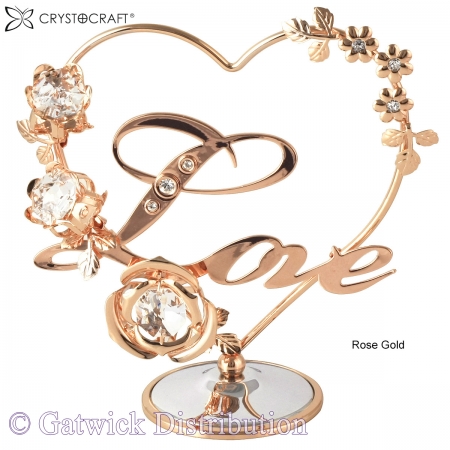 SPECIAL - Crystocraft Heart with Flowers Love - Rose Gold