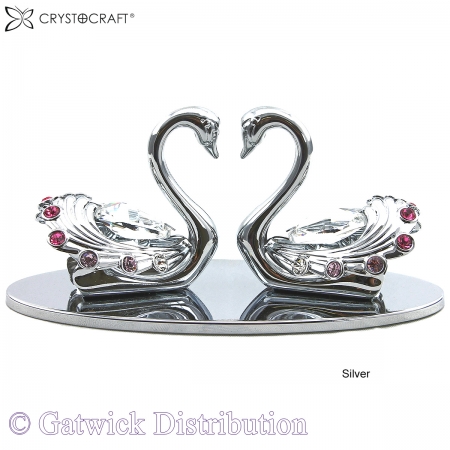 SPECIAL - Crystocraft Swan Pair (Love) - Silver