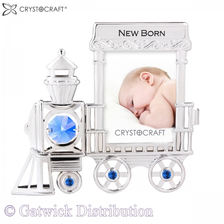 Crystocraft Photo Frame - Baby Train Engine - Blue
