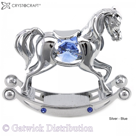 Crystocraft Rocking Horse - Silver - Blue