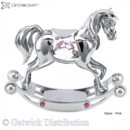 Crystocraft Rocking Horse - Silver - Pink