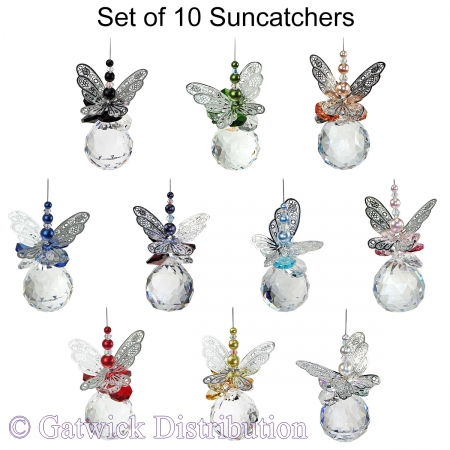 Pearled Butterfly Sphere Suncatcher - Set of 10