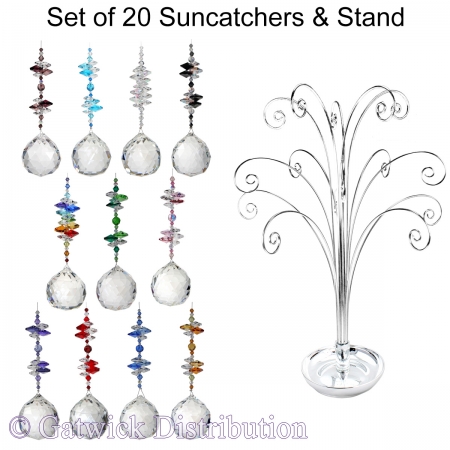 Crystal Sphere - Beaded Long Suncatcher - Set of 20 with FREE Stand