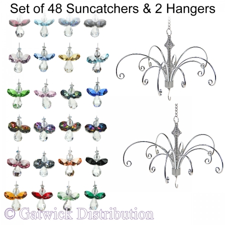 Little Flying Angel with Coloured Wings Suncatcher - Set of 48 with 2 FREE Hangers
