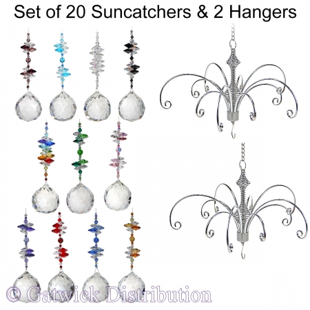 Crystal Sphere - Beaded Long Suncatcher - Set of 20 with 2 FREE Hangers