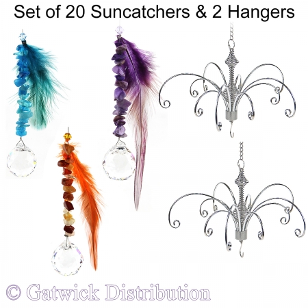 Feather Charm Suncatcher - Set of 20 with 2 FREE Hangers