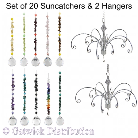 Gem Chips on 20mm Sphere Suncatcher - Set of 20 with 2 FREE Hangers