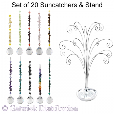 Gem Chips on 20mm Sphere Suncatcher - Set of 20 with FREE Stand