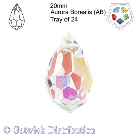 Star Crystals - Tear Drop - 20mm - AB - Tray of 24