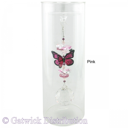 20cm Candleholder with Suncatcher - Clear Top - Pink