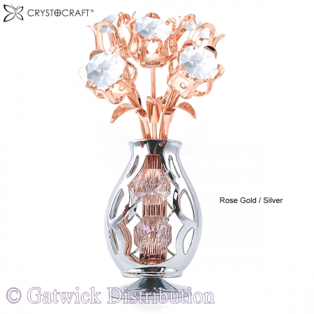 Crystocraft Five Tulips in Crystal Vase - Rose Gold/Silver