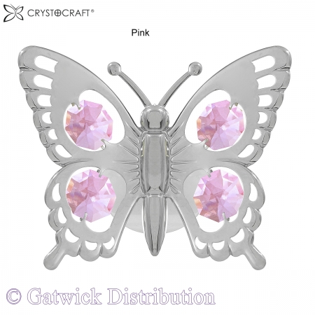 SPECIAL - Crystocraft Swallow Tail Butterfly - Suction Cup - Silver-Pink