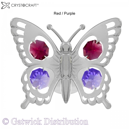 SPECIAL - Crystocraft Swallow Tail Butterfly - Suction Cup - Silver-Red/Purple