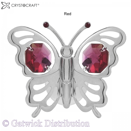 SPECIAL - Crystocraft Mini Butterfly - Suction Cup - Silver-Red