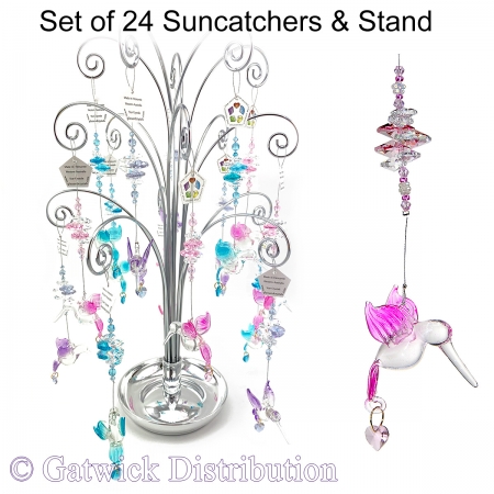 Pastel Hummingbird with Crystal Heart - Set of 24 incl. FREE STAND