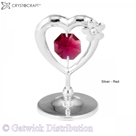 SPECIAL - Crystocraft Mini Heart with Flower - Silver - Red