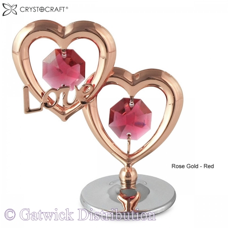 SPECIAL - Crystocraft Twin Hearts - Love - Rose Gold - Red