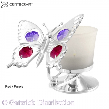 SPECIAL - Crystocraft T-Light - Swallow Tail Butterfly - Silver - Red/Purple