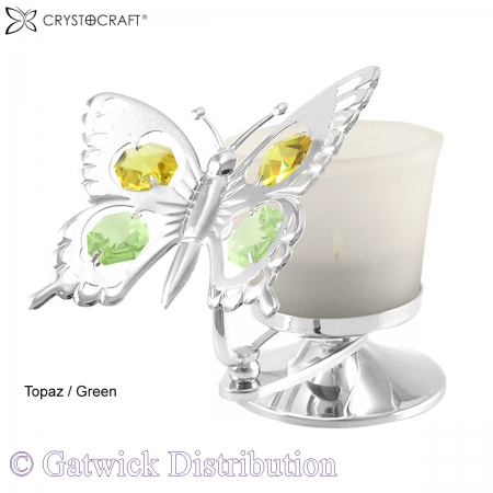 SPECIAL - Crystocraft T-Light - Swallow Tail Butterfly - Silver - Topaz/Green