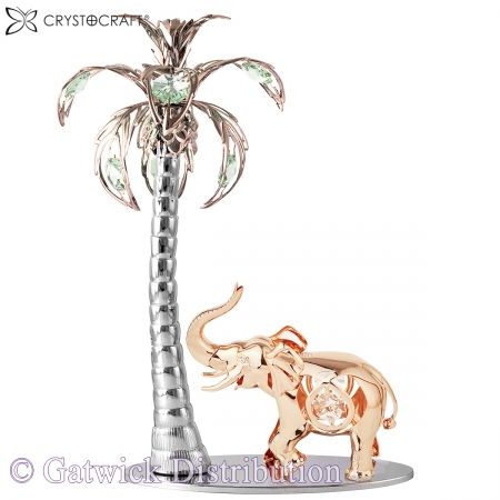 SPECIAL - Crystocraft Elephant with Palm Tree - Rose Gold / Silver