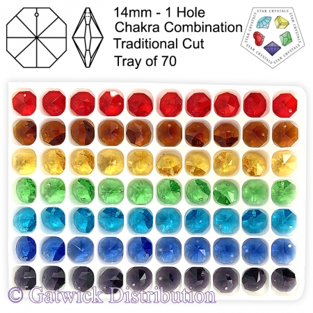 SPECIAL - Star Crystals Octagons - 14mm 1 Hole - CHAKRA - Tray of 70