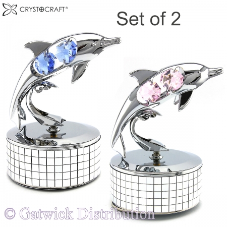 SPECIAL - Crystocraft Dolphin Music Boxes - What a Wonderful World - Set of 2