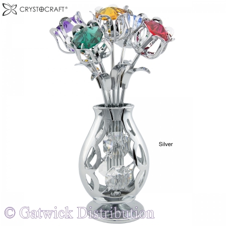 SPECIAL - Crystocraft Five Tulips in Crystal Vase - Silver