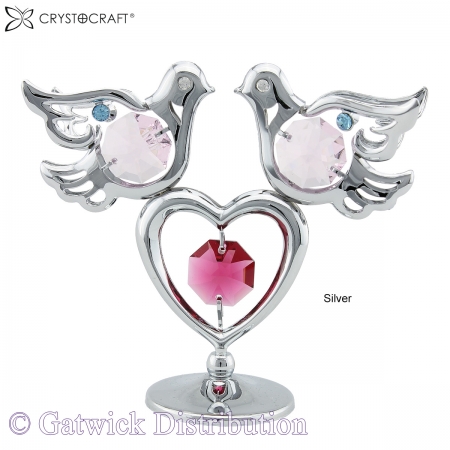 SPECIAL - Crystocraft Mini Doves & Heart - Silver