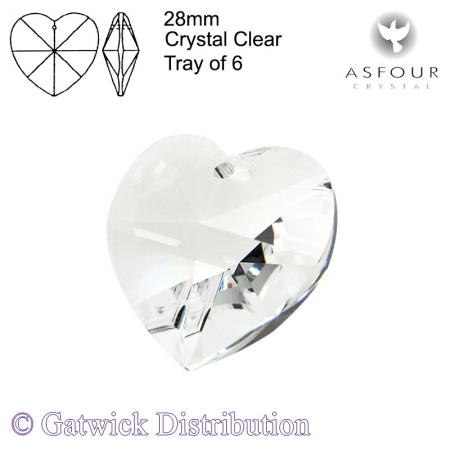 Asfour Heart - 28mm - Crystal Clear - Tray of 6