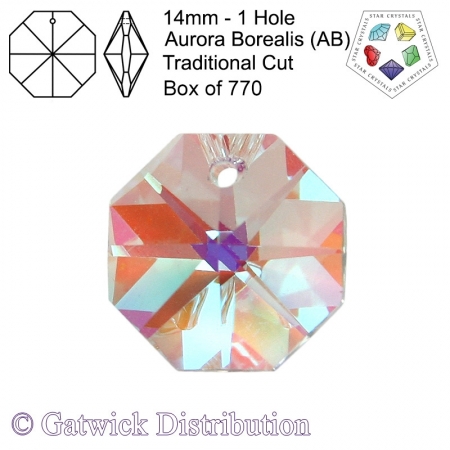 Special - Star Crystals Octagons - 14mm 1 Hole - Aurora Borealis (AB) - Box of 770