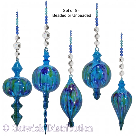 Painted Baubles - Blue - Set of 5 - Beaded