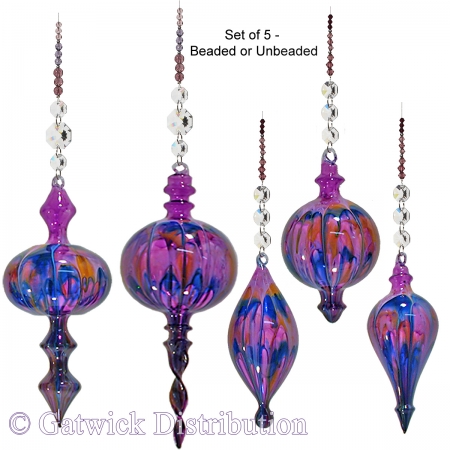 Painted Baubles - Purple - set of 5 - Beaded